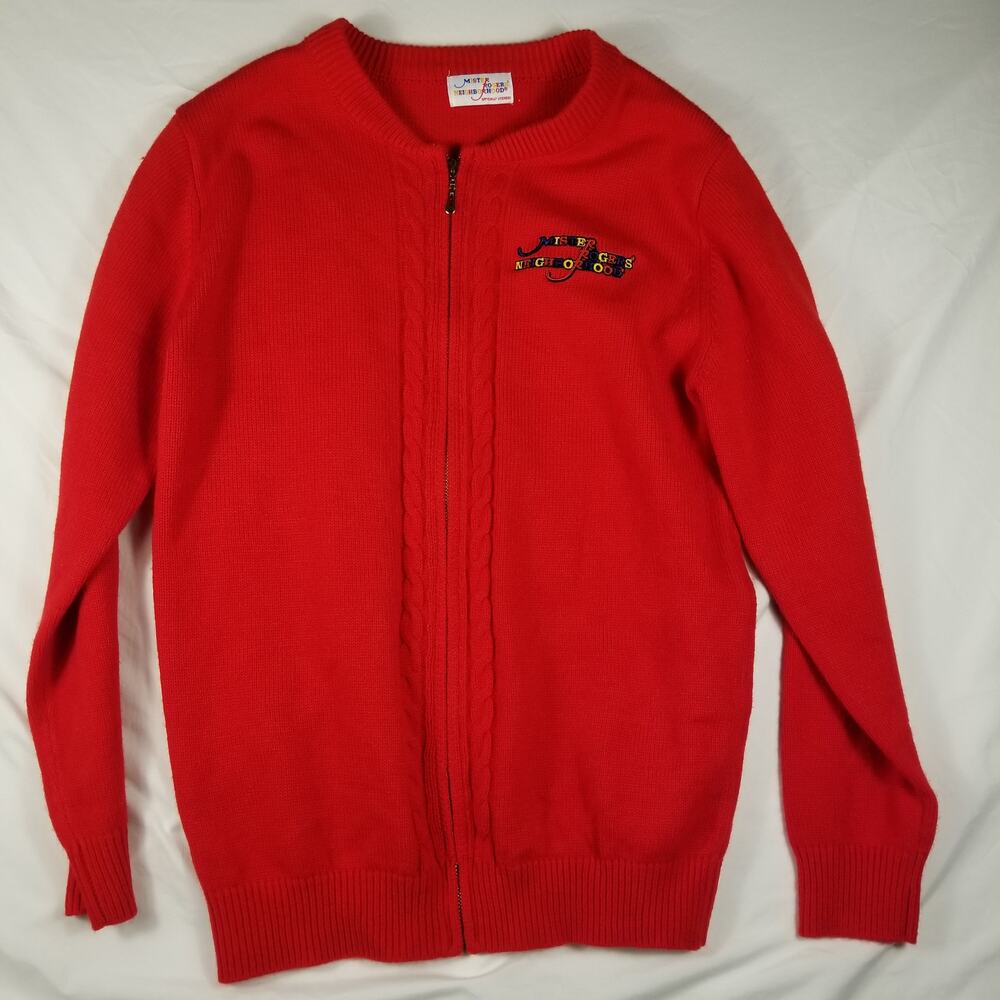 Mister Rogers' Neighborhood Officially Licensed Red Zip Cardigan Sweater Medium